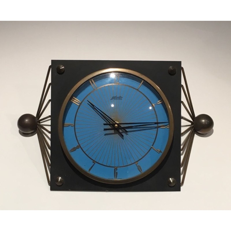 Horloge en Métal Laqué, Verre et Laiton. Vers 1950