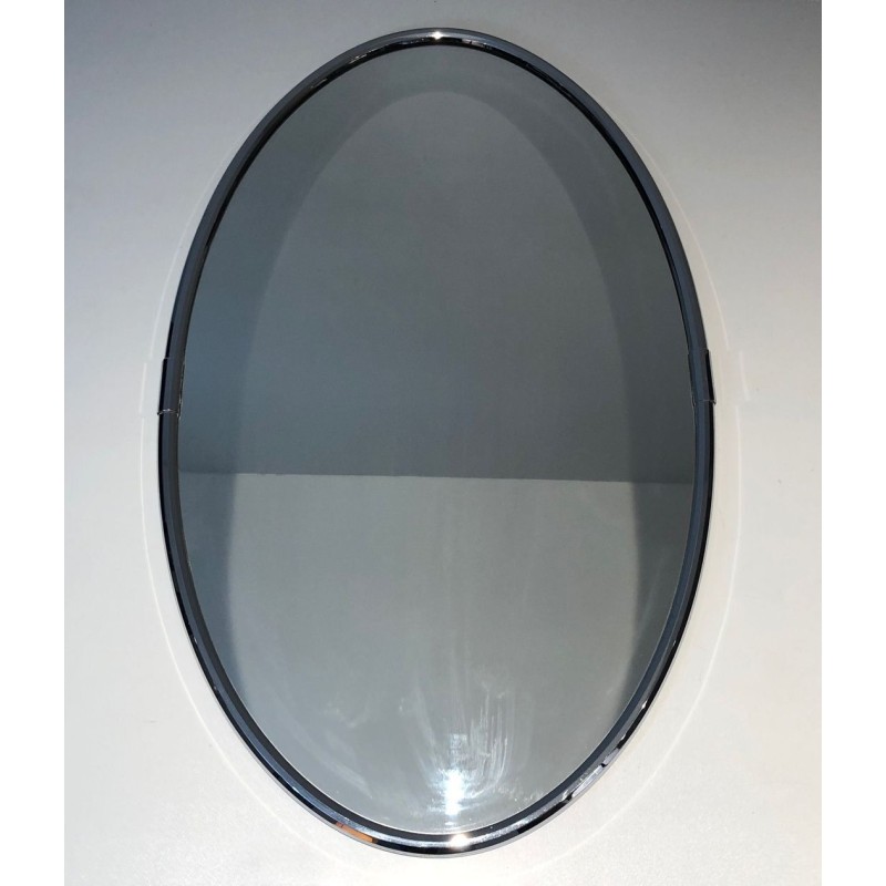 Chromed Oval Mirror in the Art Deco Style