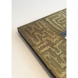 Miroir Carré en Laiton à Cadre Gravé Motif Labyrinthe