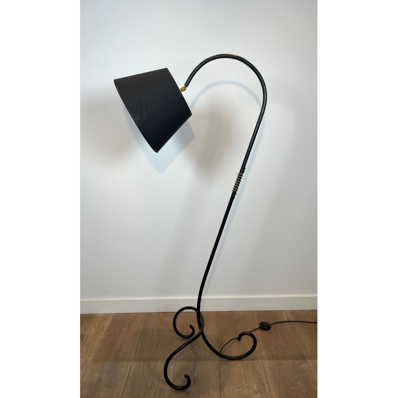 Black Lacquered Brass Floor Lamp, Style of Jean Royère, c.1950 | Maison BARROIS