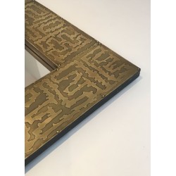 French Square Brass Mirror with Engraved Labyrinthine Frame