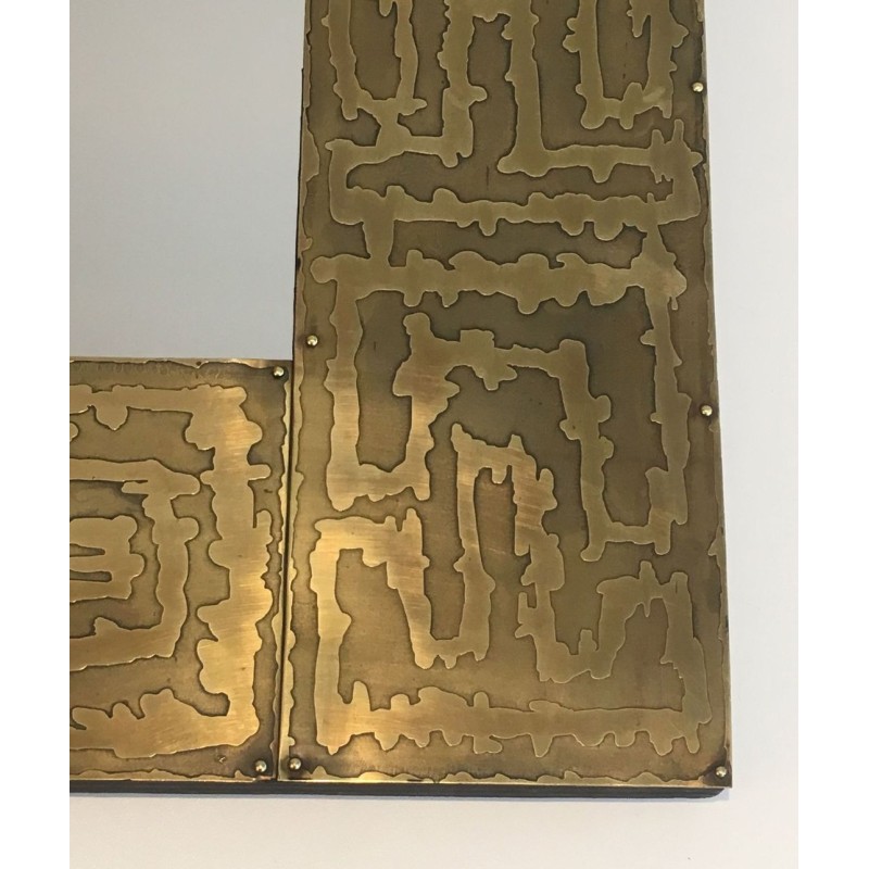 Miroir Carré en Laiton à Cadre Gravé Motif Labyrinthe