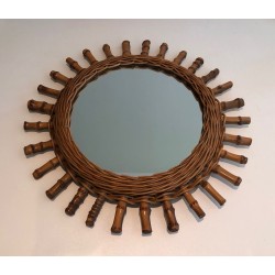 Miroir Mural en Rotin à Rayons Cylindriques
