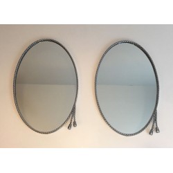 Pair of Oval Silvered Mirrors attributed to Maison Bagués