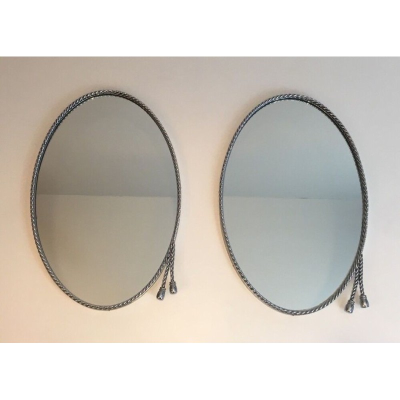 Pair of Oval Silvered Mirrors attributed to Maison Bagués