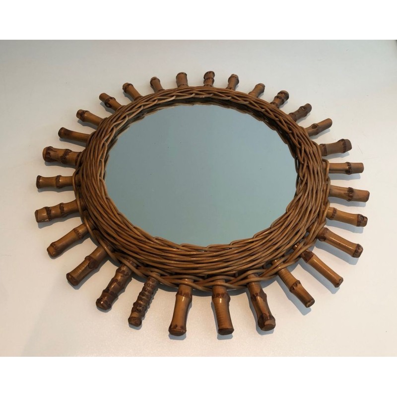 Miroir Mural en Rotin à Rayons Cylindriques