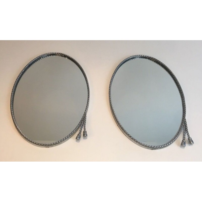 Pair of Oval Silvered Mirrors attributed to Maison Bagués