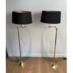 Pair of Adjustable Brass Reading Lamps, Attributed to Maison Jansen, circa 1940