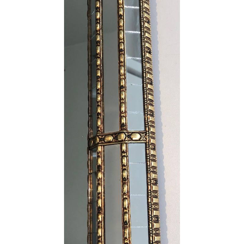 French Arched Mirror with Multi-Faceted Tile Frame and Brass Garlands