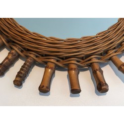 French Rattan Wall Mirror with Radiating Cylindrical Spoke Frame