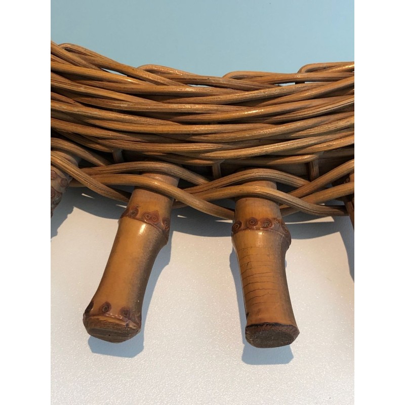 French Rattan Wall Mirror with Radiating Cylindrical Spoke Frame