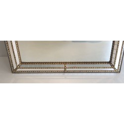 French Arched Mirror with Multi-Faceted Tile Frame and Brass Garlands