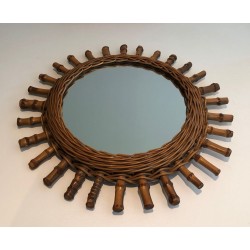 Miroir Mural en Rotin à Rayons Cylindriques