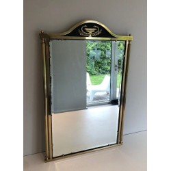 Neoclassical Style Brass and Lacquered Metal Mirror with Cup and Swan Necks