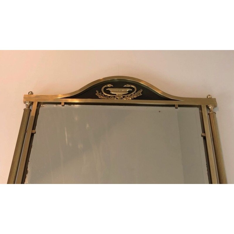 Neoclassical Style Brass and Lacquered Metal Mirror with Cup and Swan Necks