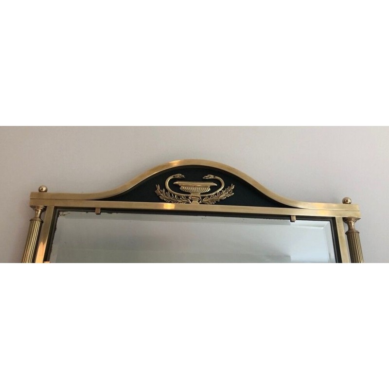 Neoclassical Style Brass and Lacquered Metal Mirror with Cup and Swan Necks