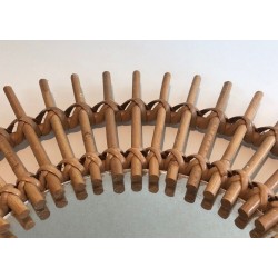 French Rattan Sunburst Wall Mirror with Double Crown