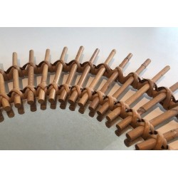 French Rattan Sunburst Wall Mirror with Double Crown