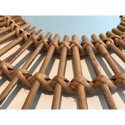 French Rattan Sunburst Wall Mirror with Double Crown