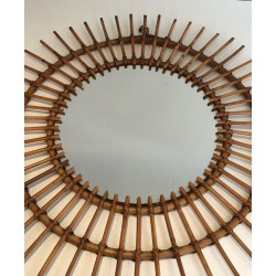 French Rattan Sunburst Wall Mirror