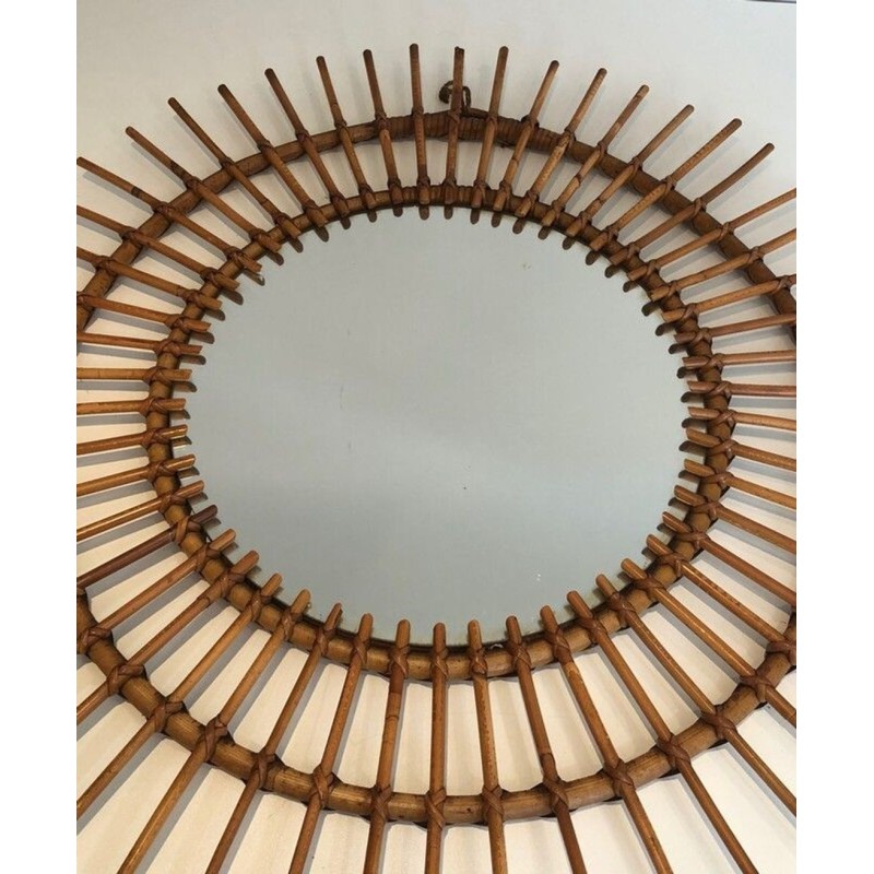 French Rattan Sunburst Wall Mirror