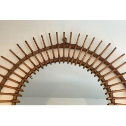 French Rattan Sunburst Wall Mirror