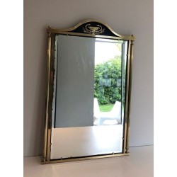 Neoclassical Style Brass and Lacquered Metal Mirror with Cup and Swan Necks