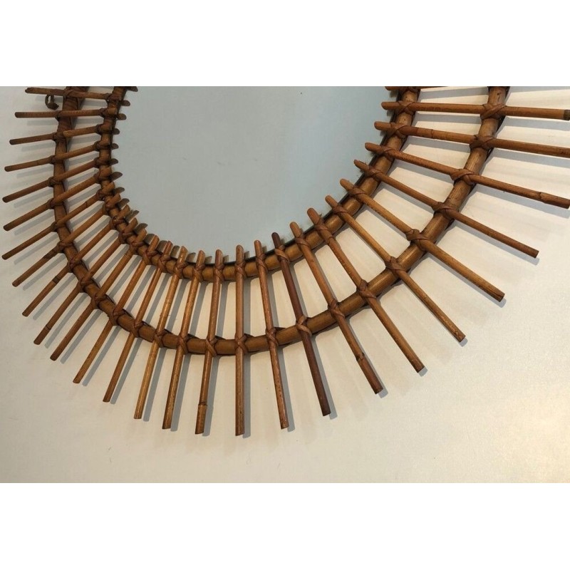 French Rattan Sunburst Wall Mirror