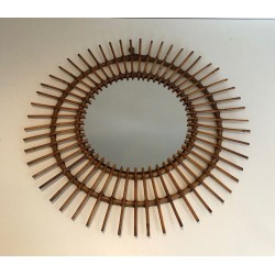 French Rattan Sunburst Wall Mirror
