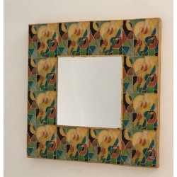 French Square Ceramic Mirror with Polychrome Floral Frame