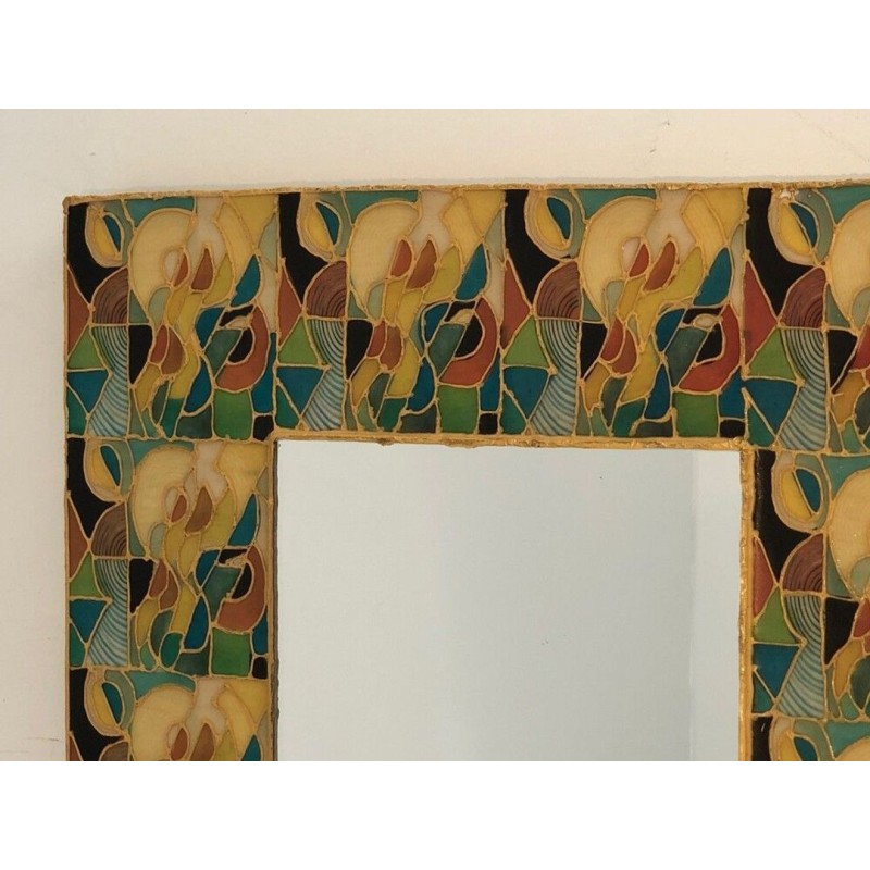 Miroir Carré en Céramique à Décor Floral Polychrome