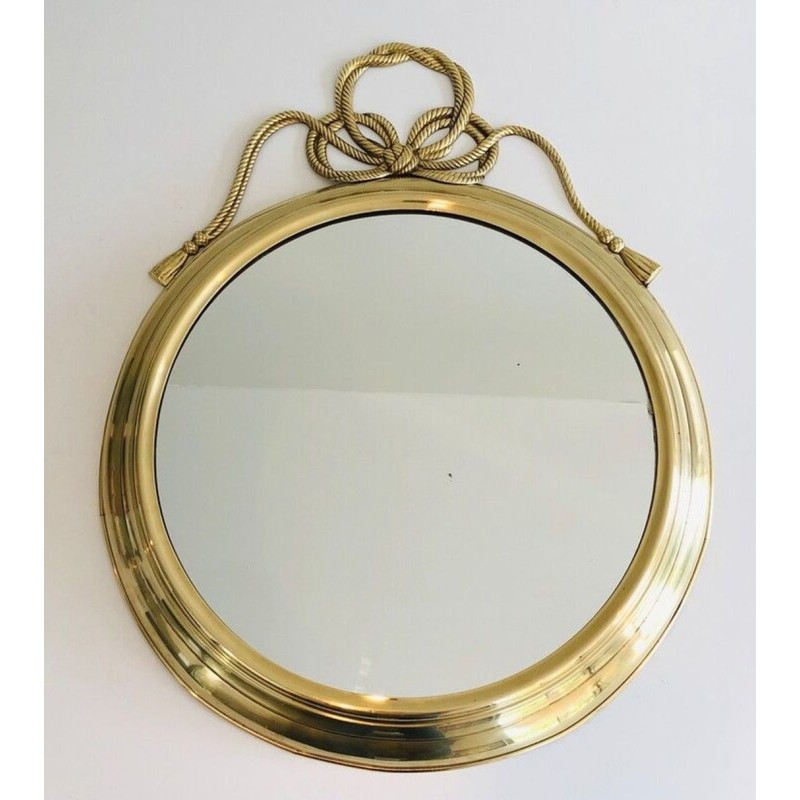 Large Decorative Oval Brass Mirror with Twisted Knot Crest