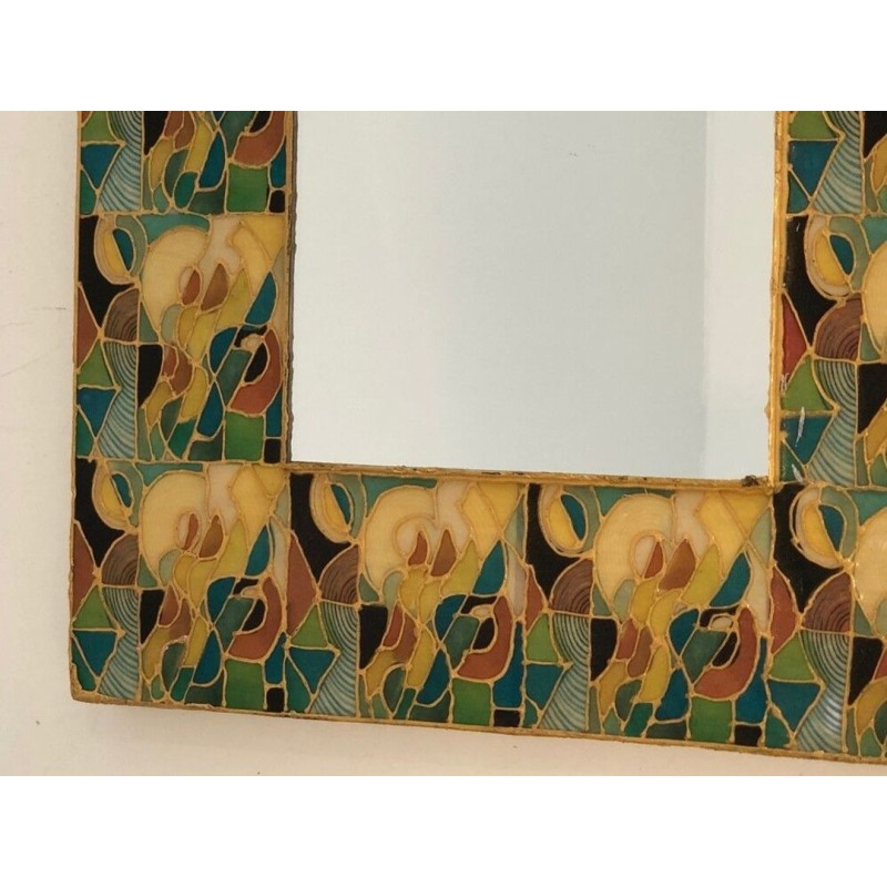 Miroir Carré en Céramique à Décor Floral Polychrome