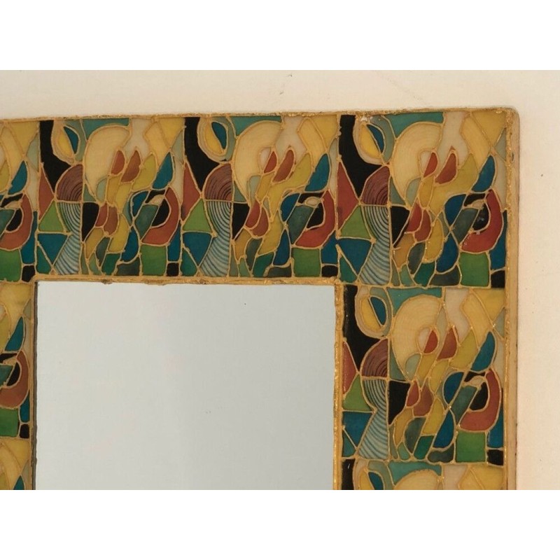 French Square Ceramic Mirror with Polychrome Floral Frame