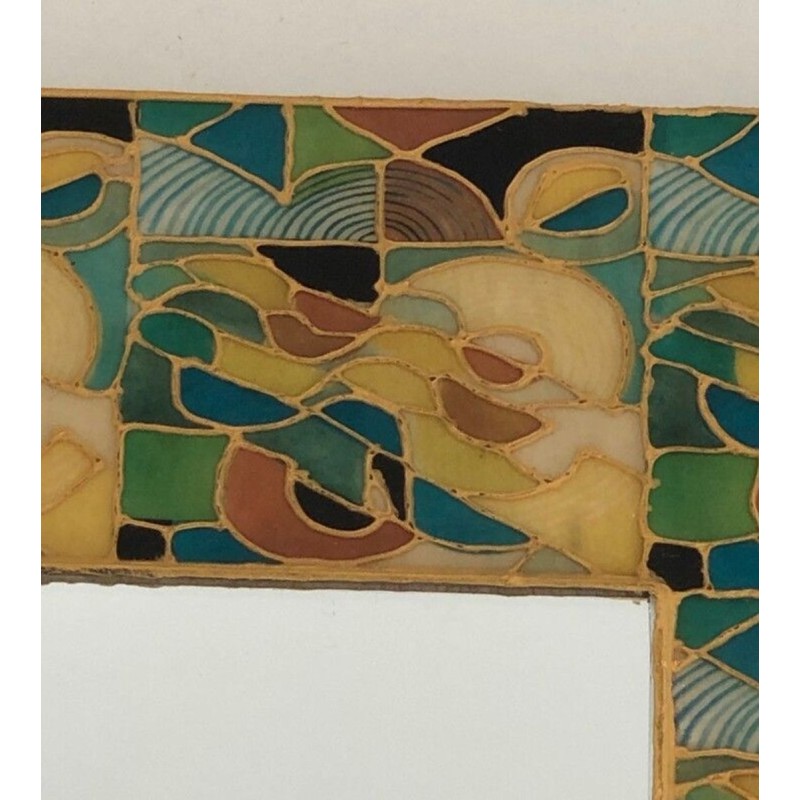 French Square Ceramic Mirror with Polychrome Floral Frame