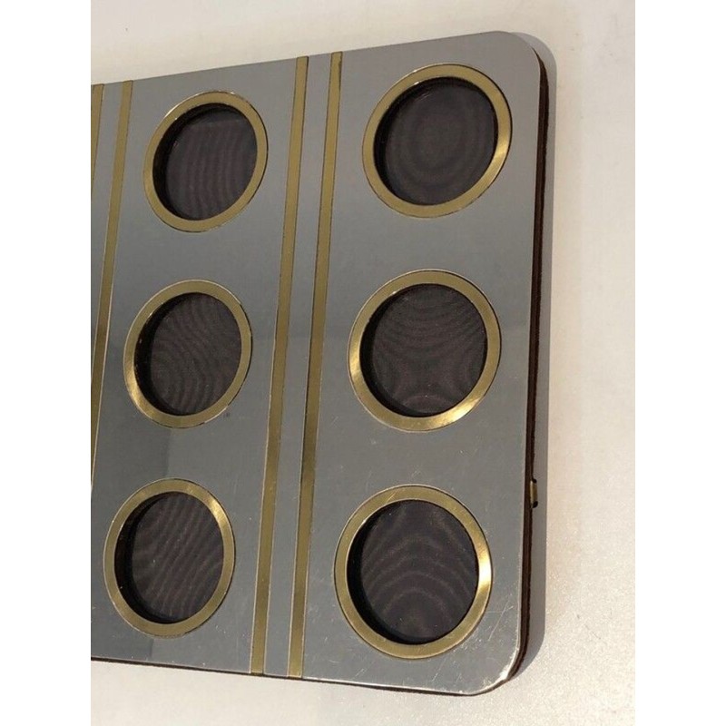 Modernist Brushed Steel and Brass Multi-Photo Frame