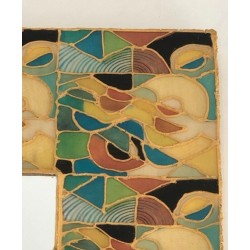 French Square Ceramic Mirror with Polychrome Floral Frame