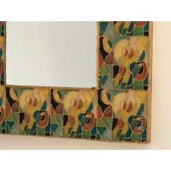 Miroir Carré en Céramique à Décor Floral Polychrome