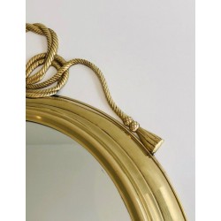 Grand Miroir Décoratif Oval en Laiton orné d'un Important Noeud Torsadé