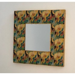 French Square Ceramic Mirror with Polychrome Floral Frame