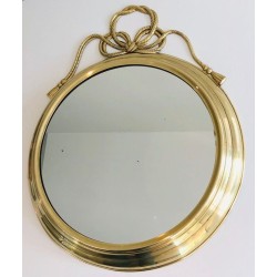 Large Decorative Oval Brass Mirror with Twisted Knot Crest
