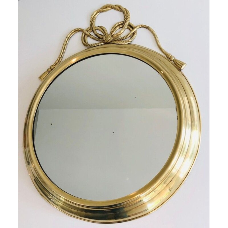 Large Decorative Oval Brass Mirror with Twisted Knot Crest