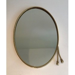 Miroir Ovale en Laiton à Cordelette et Pompons dans le Goût de la Maison Baguès