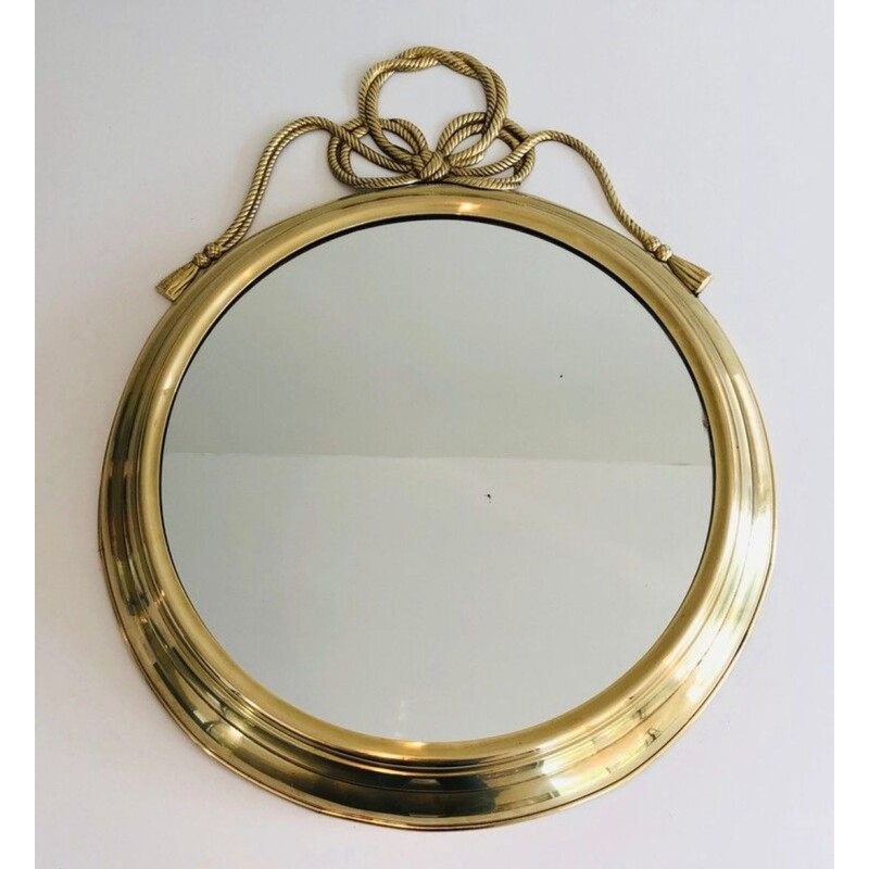 Large Decorative Oval Brass Mirror with Twisted Knot Crest