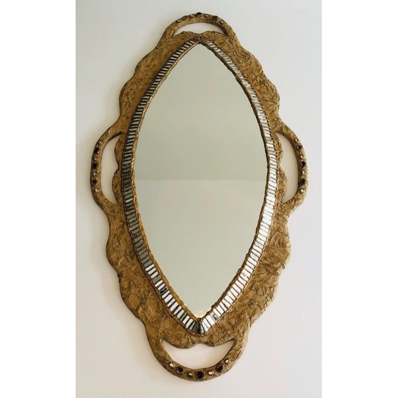 Grand Miroir en Papier Maché, Incrustations et Marqueterie de Miroirs