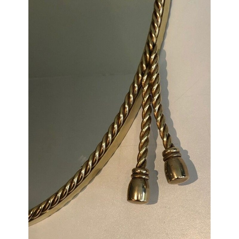 Miroir Ovale en Laiton à Cordelette et Pompons dans le Goût de la Maison Baguès