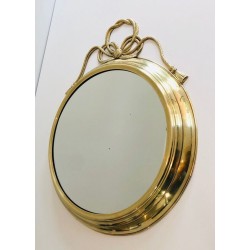 Large Decorative Oval Brass Mirror with Twisted Knot Crest