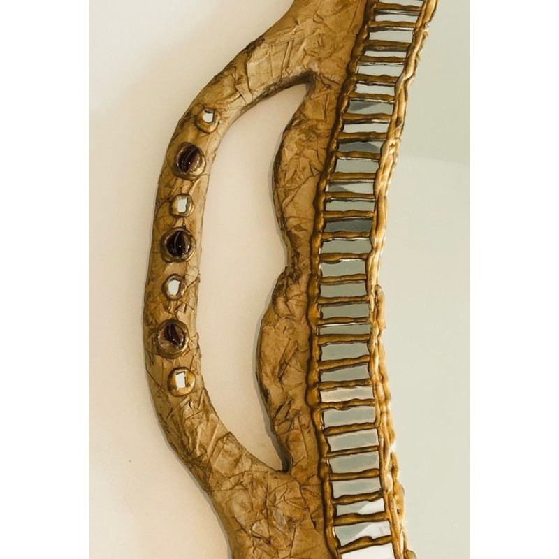 Grand Miroir en Papier Maché, Incrustations et Marqueterie de Miroirs