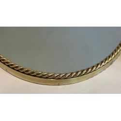 Oval Brass Mirror with Pompom Cord, in the Style of Maison Baguès