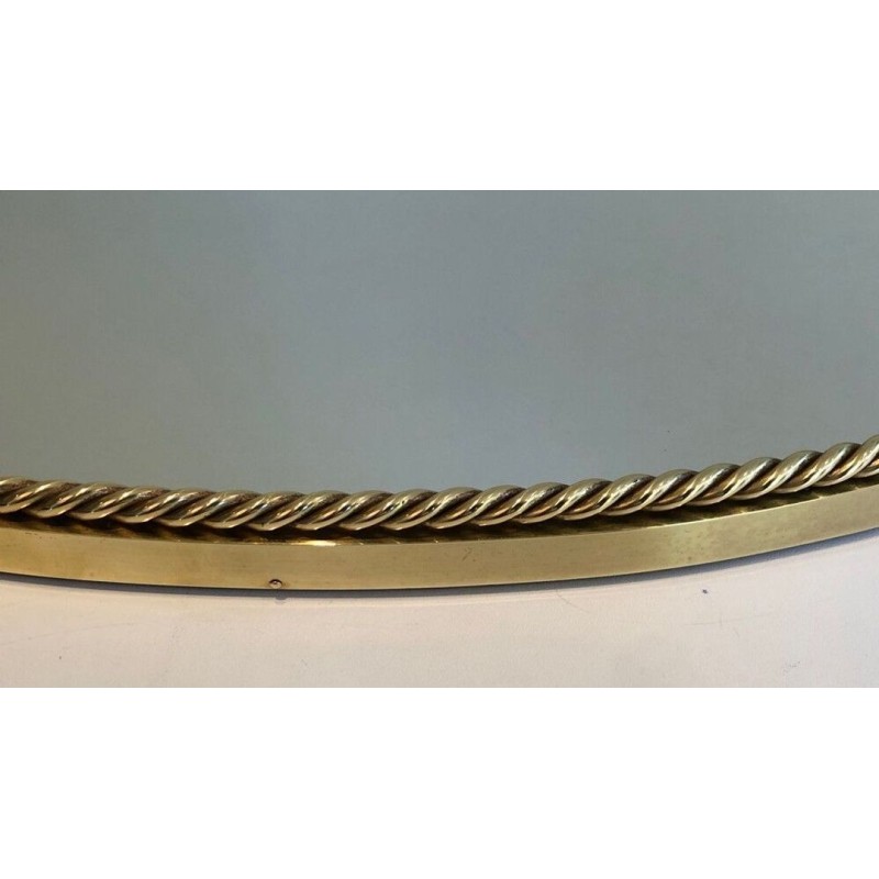 Oval Brass Mirror with Pompom Cord, in the Style of Maison Baguès